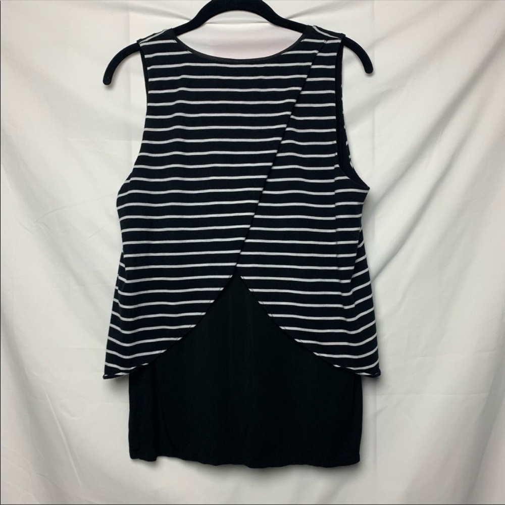 ๐ธ3/$25 WHBM V-neck Layered Black and White Striped High Lo Tank Top, Size S - Picture 8 of 15